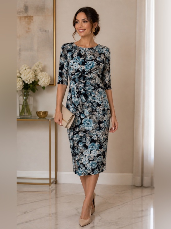 dressbarn Dresses & Skirts - dressbarn  elegant Blue Floral Twist-Front Midi Dress size 4 NWT